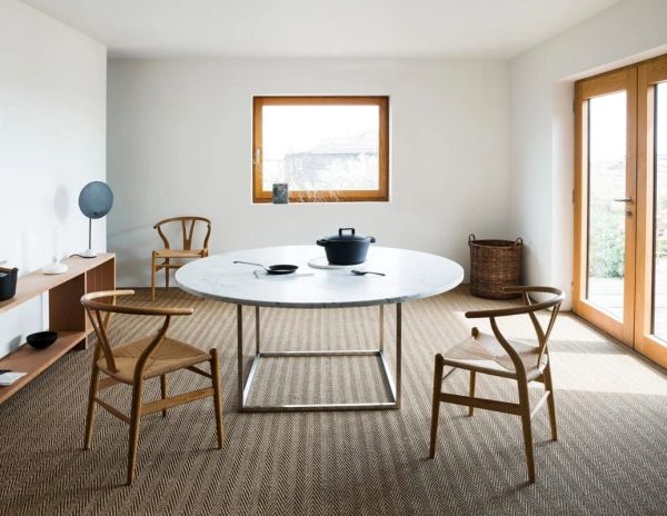 Light ash wood flooring open plan kitchen modern